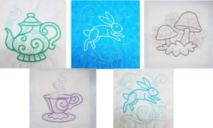 JUEGO DE 5 BLOQUES DE EDREDÓN BORDADOS A MÁQUINA ALICE IN WONDERLAND THEME #2 - Imagen 1 de 6