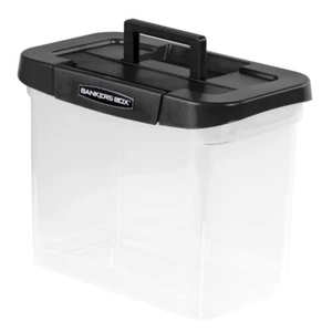 New Bankers Box Clear Plastic Portable File Box with Black Lid, 1 Pack - Picture 1 of 8