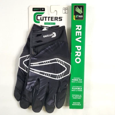 Cutters Rev Pro Football Wide Receiver Gloves Skill Position C-Tack NOCSAE Black