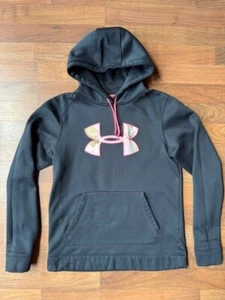 Under Armour Storm Hoodie Womens MED Black Pink Camo Logo Semi Fitted ColdGear - Picture 1 of 9