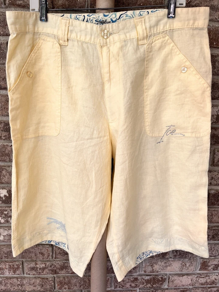 Pantalones Cortos Miskeen Originals Amarillo Lino Largo Amarillo Talla 36 Bordados Deslumbrantes Foto 1 de 4