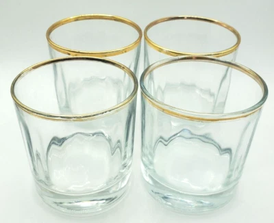 Hermosas rocas de whisky vintage de vidrio con borde dorado paneles pesados y gruesos 4 piezas Foto 1 de 4