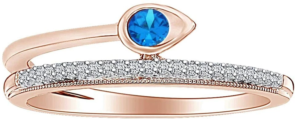Round Shaped Simulated Diamond Blue-Topaz Engagement Ring in Sterling Silver - Image 1 of 1