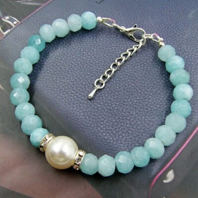 BAILYSBEADS edles Larimar-Armband Armkettechen & Muschelkernperle 20,5cm - Bild 1 von 3