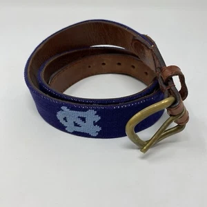 SMATHERS & BRANSON Needlepoint University North Carolina Belt Blue Leather 34 - Picture 1 of 12