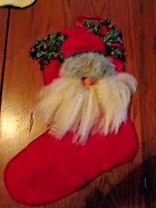 "Calza di Natale in feltro rosso con volto attaccato 18" punta superiore - Foto 1 di 3