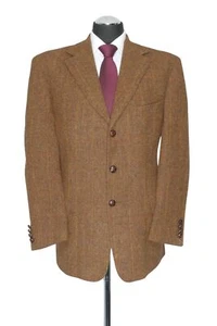 Harris Tweed Giacca Da Uomo 25 Marrone A Quadri A Un Pugno Con Bottoni In Pelle - Foto 1 di 5