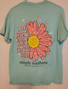 Simply Southern T-Shirt Womens Medium Blue Pink Daisy Butterfly