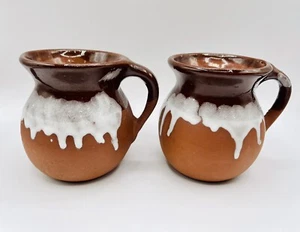 Tazas de cerámica mexicanas de arcilla roja con esmalte por goteo marrón y blanco - Imagen 1 de 7