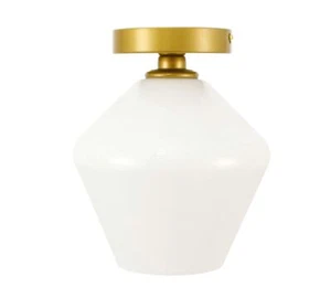 White Glass Shade Kitchen Bathroom Hallway Flush Mount Ceiling Light Fixture - Picture 1 of 11