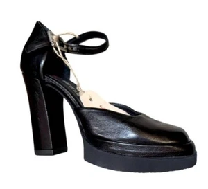A.S. 98 Vion donna tacco plateau pelle nero con cinturino alla caviglia 38= U.S 7,5 - Foto 1 di 10