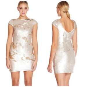 ADRIANNA PAPELL Women's Size 8 Gold Champagne Two Tone Sequin Sheath Dress - Picture 1 of 12