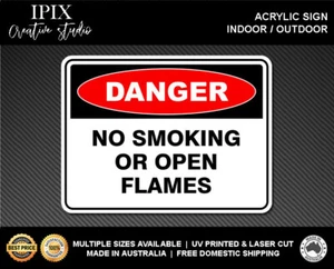 NO SMOKING OR OPEN FLAMES - DANGER - ACRYLIC SIGN | HEALTH & SAFETY - Picture 1 of 6