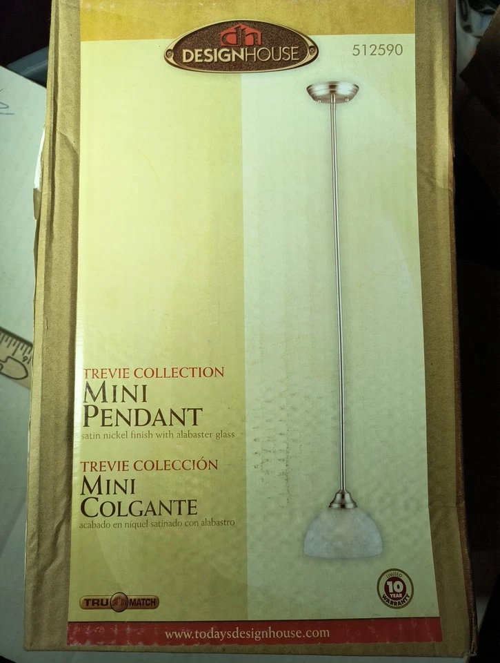 Mini colgante Design House 512590 Trevie, níquel satinado de 1 luz. 43 1/2"H X 7"W Foto 1 de 4