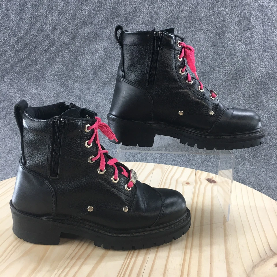 Harley Davidson Boots Womens 7 Combat Black Leather Lace Up Comfort Ankel Top - Image 1 of 4