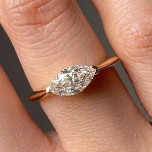 Anillo de compromiso solitario marquesa moissanita 12x6 mm chapado en oro amarillo de 14K - Imagen 1 de 11