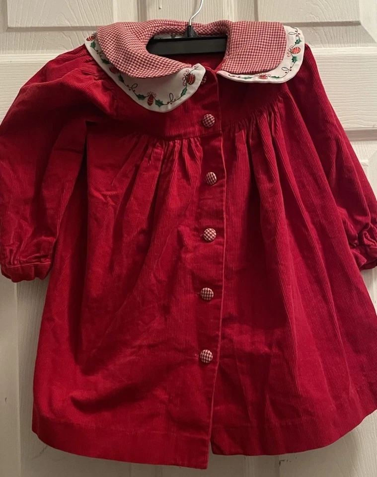 Vestido de Natal feminino de veludo vermelho com colarinho bordado - Medidas - Imagem 1 de 4