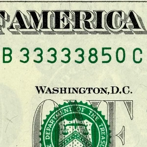 Five in a Row 3s Leading Dollar Bill Uncirculated 33333.. Note $1 Fancy Serial - Picture 1 of 6