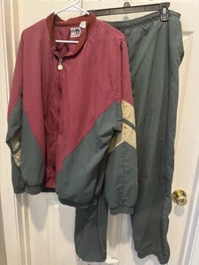 Vintage 90er Trainingsanzug Jacke Hose Set Coach blau rot grün XL MÄNGEL - Bild 1 von 8