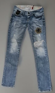 Vintage Guess Jeans Women’s Distressed Studded Patched Daredevil Skinny Jeans - Picture 1 of 9