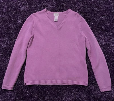 Suéter tejido LL Bean para mujer cuello en V lavanda púrpura talla grande 100 % algodón Foto 1 de 4