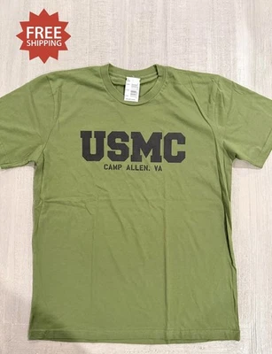 UNITED STATES MARINE CORPS - USMC CAMP ALLEN, VA - Green T-Shirt - Sz L / Large - Image 1 of 4