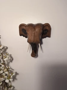 Wall Hanging Wooden Elephant Head 15cm X 15cm  - Picture 1 of 8