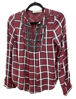 Abercrombie & Fitch длинным рукавом клетку туника верх с вышитыми деталями размер XS - Изображение 1 из 4