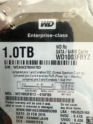 New Western Digital WD1003FBYZ 1TB 3.5" SATA III Enterprise Hard Drive. - Image 1 of 2