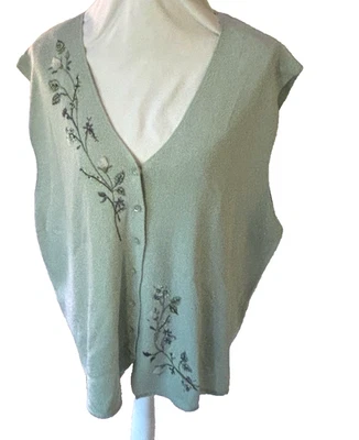 Vintage Koret 2x l Embroidered Women's Floral Sleeveless Large Blue Vest - Image 1 of 4
