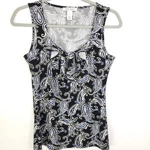 WHBM Top Donna Piccolo Scoop Scollo Increspato Paisley Scuro Elasticizzato Carriera - Foto 1 di 9