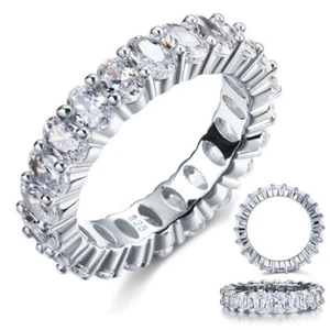 Oval Cut Eternity Solid 925 Sterling Silver Lab Created Diamond Engagement Ring - Picture 1 of 7