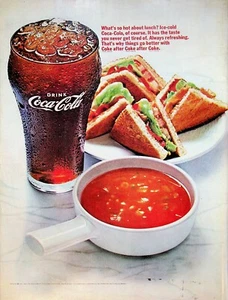 1966 Coca Cola Vintage Cola Druck Werbung Mittagessen Speck Salat & Tomaten Club Sandwich - Bild 1 von 2
