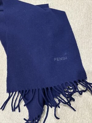 Cachecol de inverno FENDI genuíno vintage liso azul escuro lã Itália unissex - Imagem 1 de 4