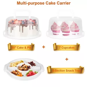 10in Cake Storage Container with Handle Plastic Cake Box Cupcake Storage Box - Picture 1 of 8