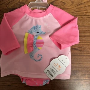 Infant Girls Pink Seahorse 2 Pc Shirt & Swim Diaper 3-6Months NwT - Picture 1 of 2