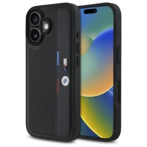 Custodia cellulare iPhone 16 BMW tricolore ecopelle traforata nera - Foto 1 di 8