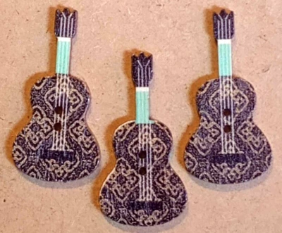 3 Multi-color Guitar Crafting Buttons Sewing Wood 1  3/8 inch  - Image 1 of 2