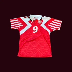 VINTAGE DENMARK 1992 HOME FOOTBALL SOCCER JERSEY POVLSEN #9 HUMMEL SIZE SMALL - Picture 1 of 9