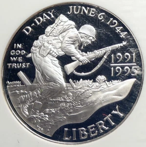 1993 W UNITED STATES US D-Day WWII Normandy Proof SILVER Dollar Coin NGC i113289 - Picture 1 of 5
