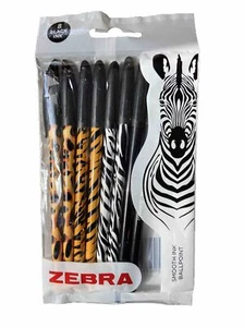 Zebra Smooth Ink Pack of 8 Black Ink Ballpoint Pens Animal Print - Picture 1 of 2