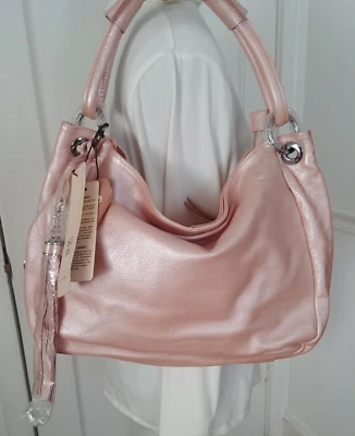 DU DU ITALY Cuero Rosa Metálico ShimmeHobo Cartera de Hombro Bolso de Mano Cartera Bolso de Mano Foto 1 de 4