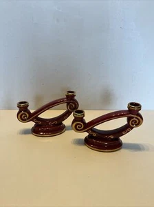 Paire De Bougeoirs En Céramique Rouge Bordeaux Et Or - Imagen 1 de 24