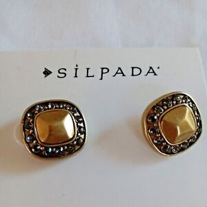 SILPADA P3126 Square "Gilded Cage" Sterling Silver Brass Cubic Zirconia Earrings