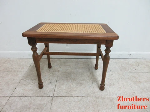 Antique Depression Cane Bottom Vanity Seat Foot Stool Ottoman Cover