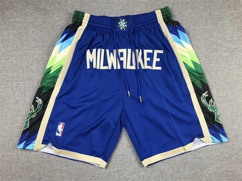 Milwaukee Bucks City Edition Men Blue Basketball Shorts Size:S-XXL Cover