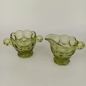 Heisey Imperial Whirlpool Provincial Glass Green Sugar/Creamer Set MCM VTG - Picture 1 of 13