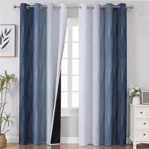 Navy Blue and Greyish White Blackout Curtains for Bedroom 84 Inches Long, Full R - Picture 1 of 3