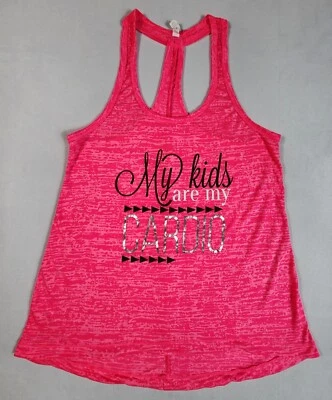 Camiseta sin mangas My Kids Are My Cardio Workout espalda deportiva para mujer talla mediana rosa intenso Foto 1 de 4