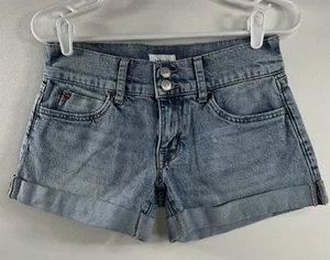 NWT Hudson Womens RUBY Mid Thigh Rolled Shorts Light Blue Denim Size 26 Logo New - Picture 1 of 11